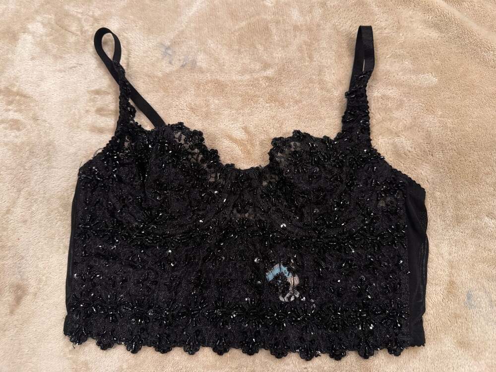 Marciano Black Beaded Lace Corset Bustier Top Strapless Y2K Glam Evening 32A
